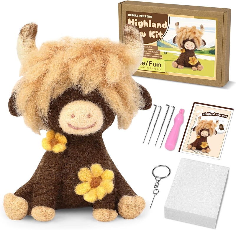 Yizzvb Needle Felting Kit, Highland Cow Needle Felt Beginner Kits with Instruction, Wool, Felting Needles, Felting Pad, Wool Felting Kit for Beginners Home Decoration - Image 1